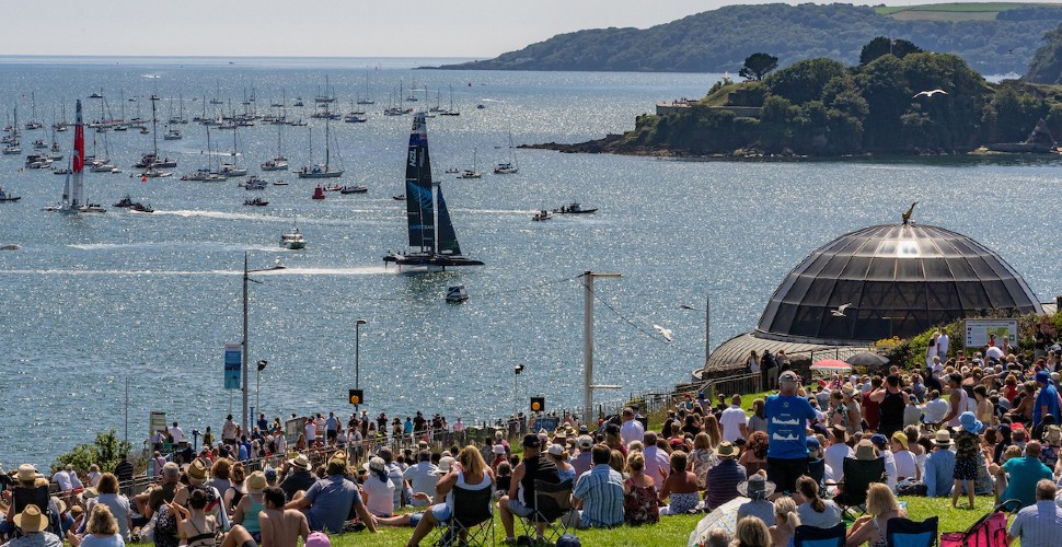 Crowds watching SailGP from Plymouth Hoe 